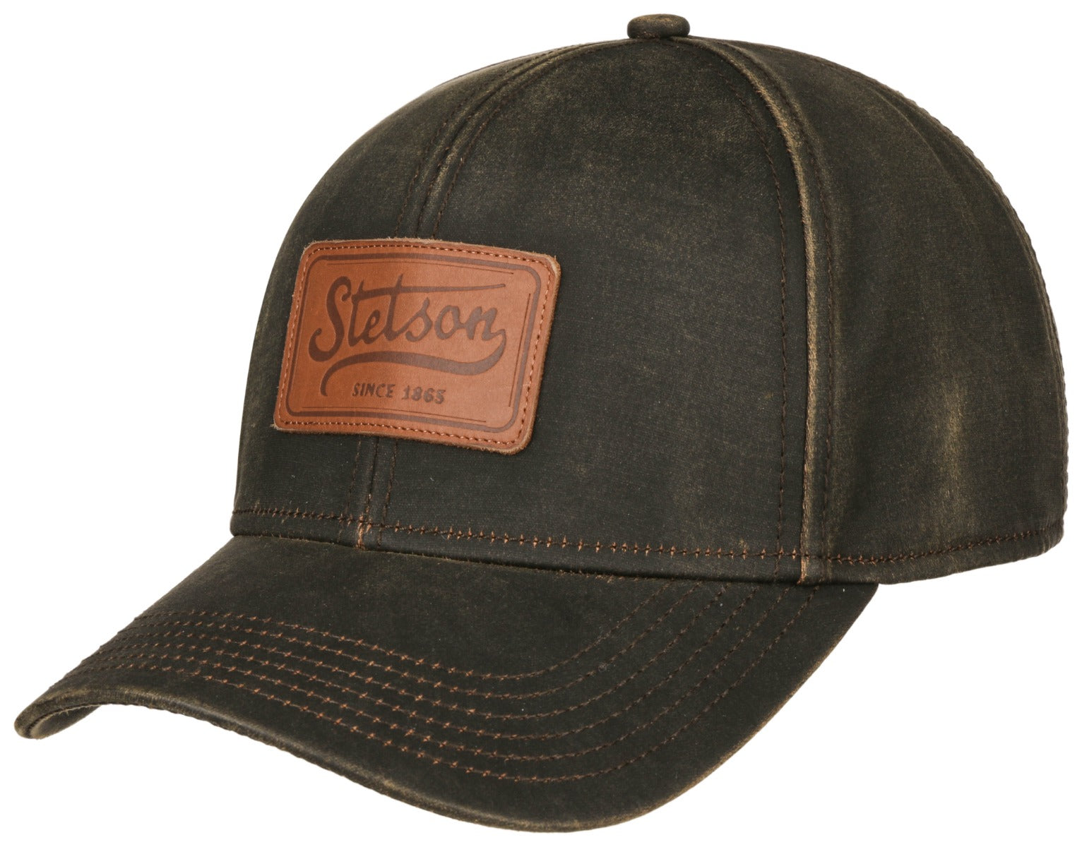 Baseball Cap Leder Patch Stetson Braun