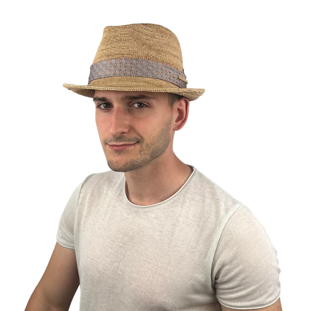 Trilby Hut Raffia Crochet Super Fine Balke Natur