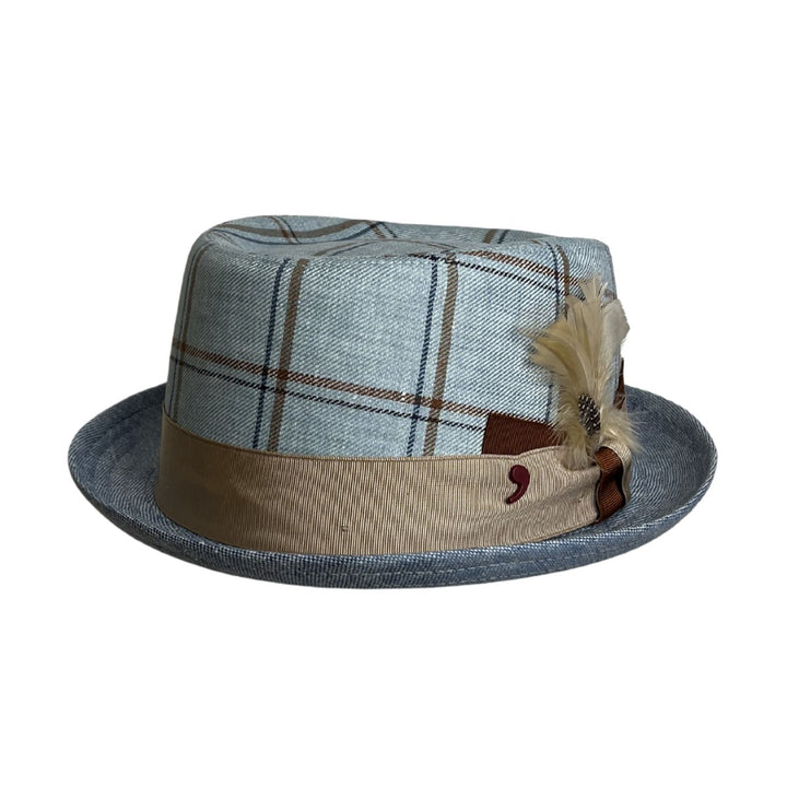 Pork Pie Hut Leinen Karo Alfonso Deste Blau