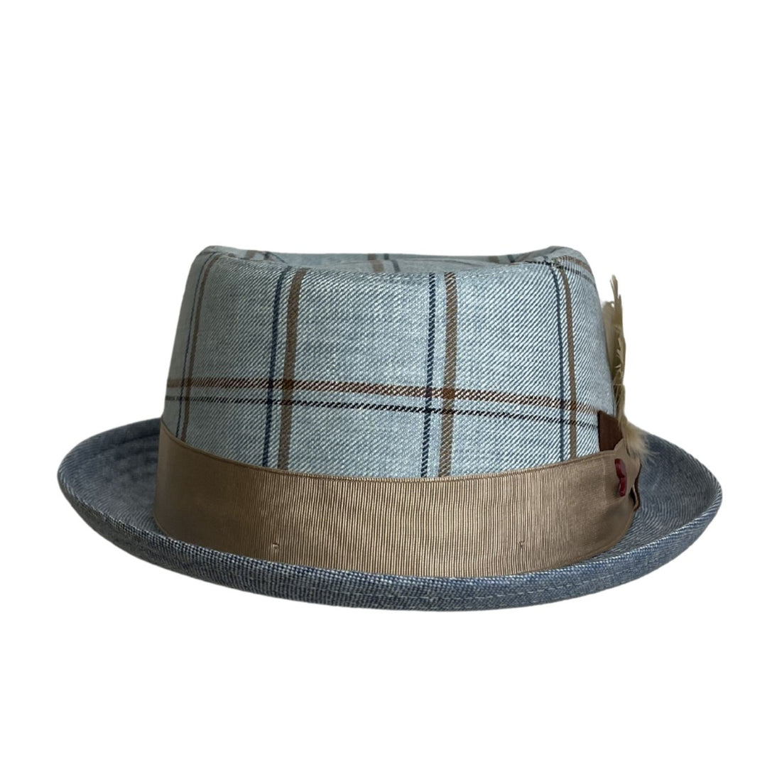 Pork Pie Hut Leinen Karo Alfonso Deste Blau