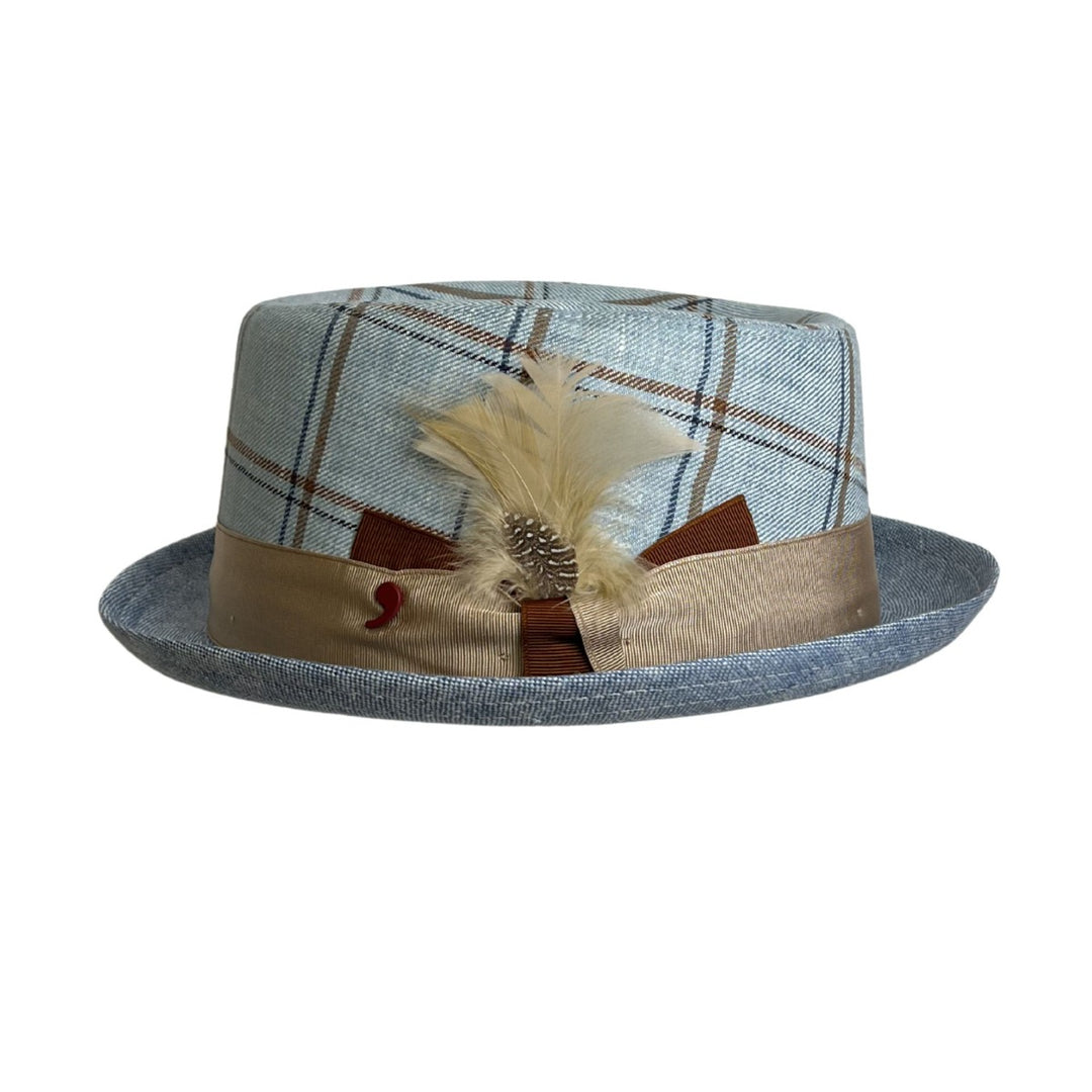 Pork Pie Hut Leinen Karo Alfonso Deste Blau