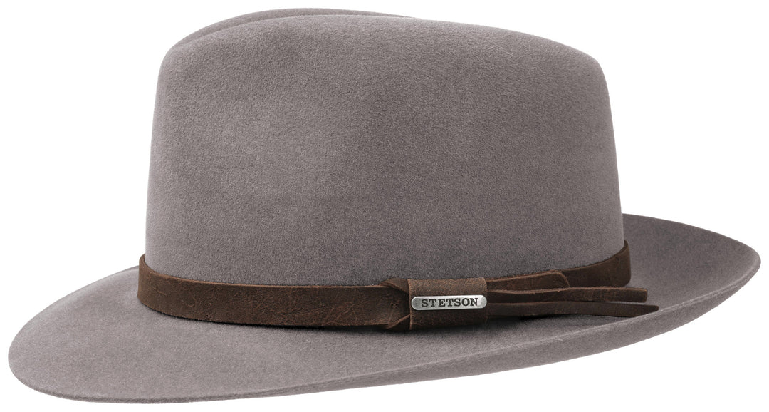 FEDORA FURFELT LEDERBAND STETSON HELLGRAU